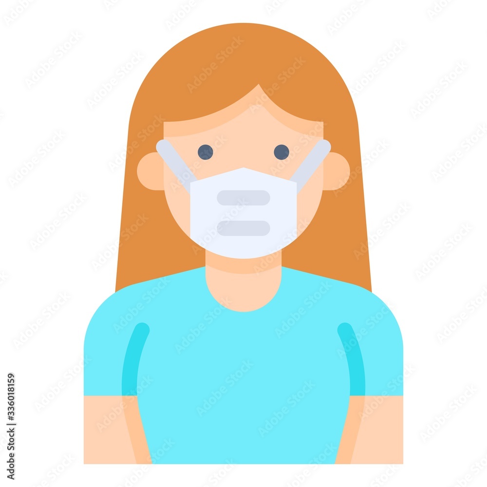 Woman wearing a surgical mask, flat style icon Woman wearing a surgical mask, flat style icon