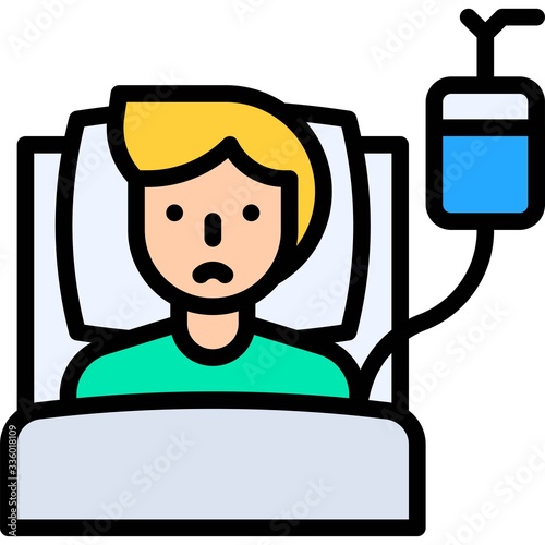 Patient with saline vector illustration, filled style icon