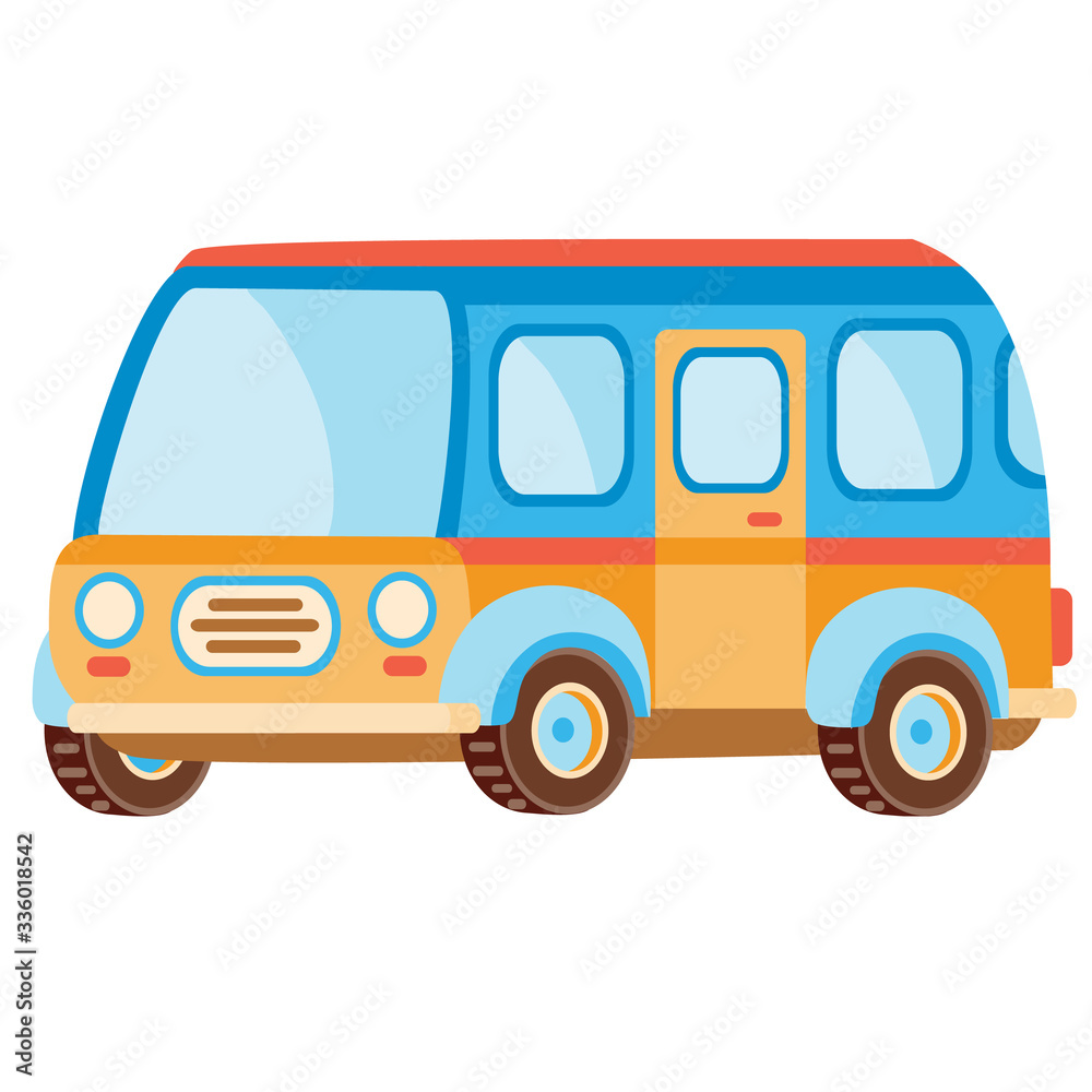 bus in orange color in flat style, isolated object on white background, vector illustration,