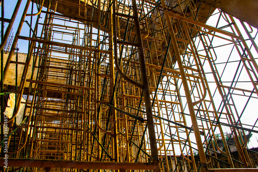 Scaffolding on building in construction site