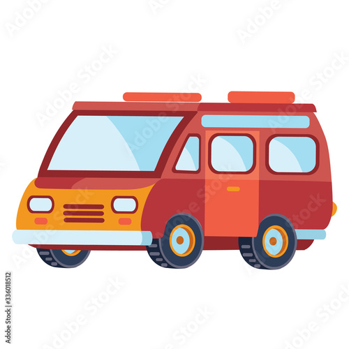 minibus in red color in flat style, isolated object on a white background, vector illustration, © Oxana Kopyrina