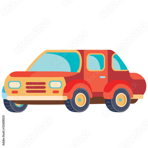 passenger car in red color in flat style  isolated object on a white background  vector illustration 