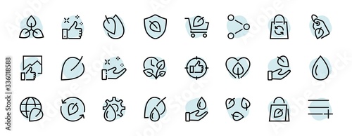 Ecology Icon Set, Vector lines, contains icons such as photosynthesis, Enviroment protection, Eco-friendly package, growth time, Editable stroke, perfect 48x48 pixels, White background