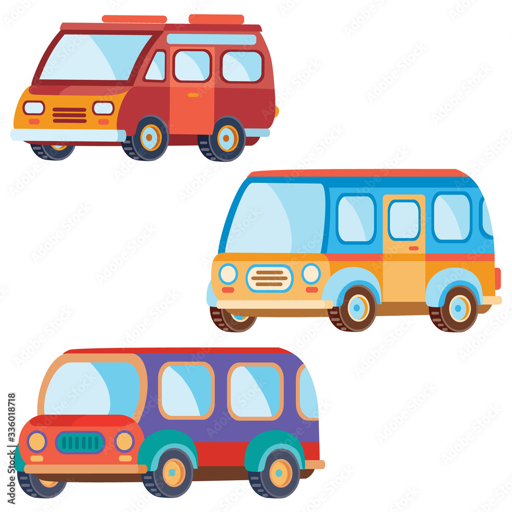 set of cars in different colors in flat style, isolated object on a white background, vector illustration,