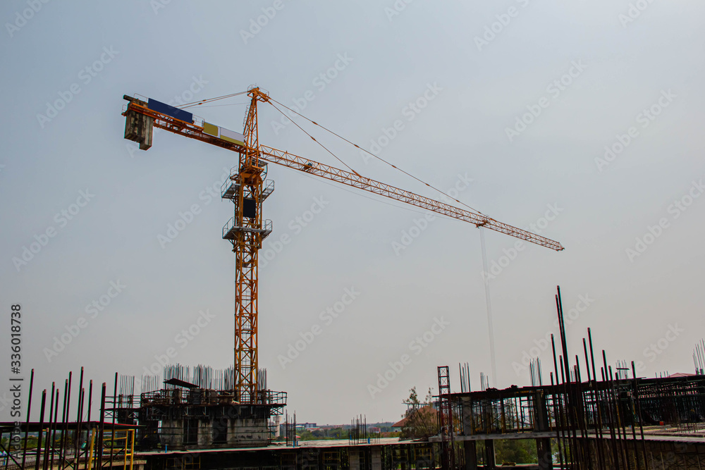 Yellow construction tower crane