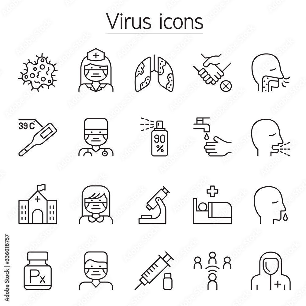 Virus, Covid-19, Corona virus icons set in thin line style Virus, Covid-19, Corona virus icons set in thin line style