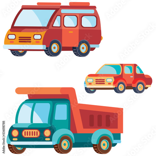 set of cars in different colors in flat style  isolated object on a white background  vector illustration 