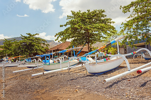 Balinese old fishing wooden boats in Amed, Bali, Indonesia