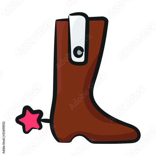 Ankle footwear with star, doodle icon of hunting shoes