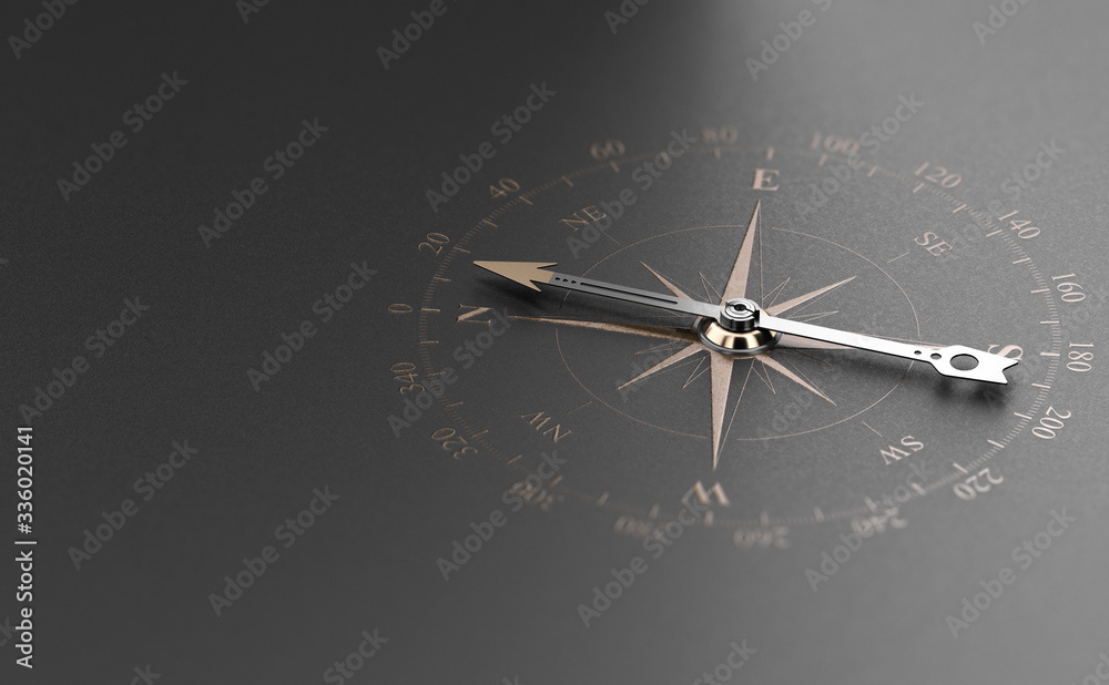 Business Guidance Or Orientation Concept. Compass over Black Background Business Guidance Or Orientation Concept. Compass over Black Background
