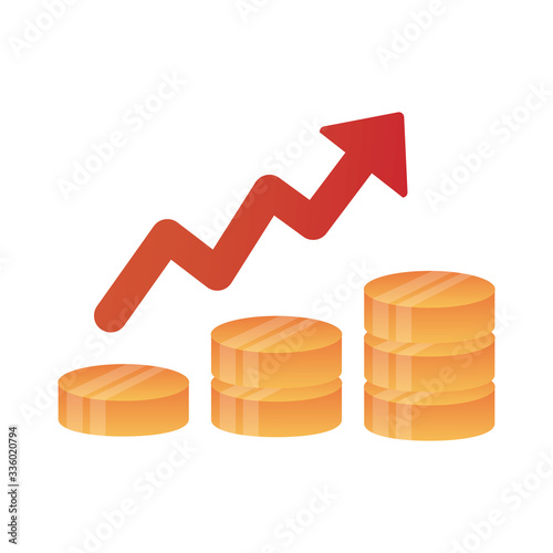 piles coins money with arrow up infographic degradient style