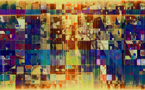 rendu numérique d'une composition géométrique abstraite rythmée par les couleurs et faisant partie d'une série