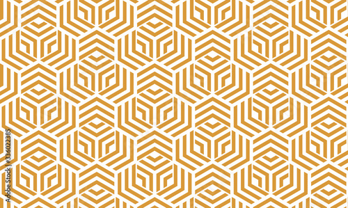 Abstract geometric pattern with stripes, lines. Seamless vector background. White and gold ornament. Simple lattice graphic design