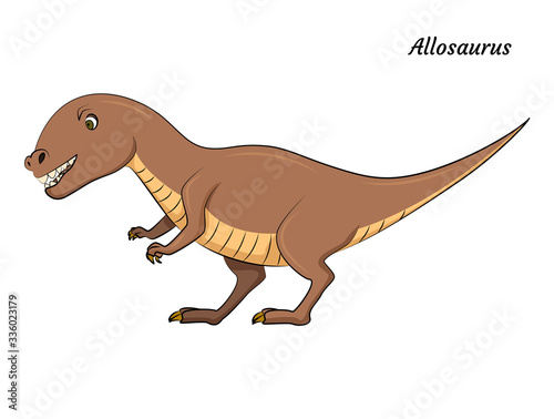 Cute cartoon allosaurus dino character. Vector isolated dinosaur in bright colors.