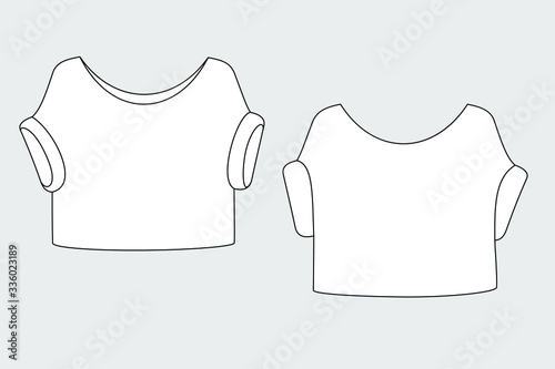 Female blouse vector template isolated on a grey background. Front and back view. Outline fashion technical sketch of clothes model.