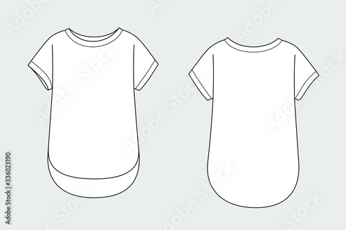 Female blouse vector template isolated on a grey background. Front and back view. Outline fashion technical sketch of clothes model.