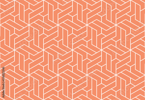 Abstract geometric pattern with stripes, lines. Seamless vector background. White and pink ornament. Simple lattice graphic design