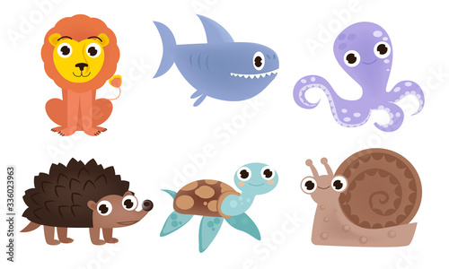 Different kinds of funny cute domestic and wild animals vector illustration