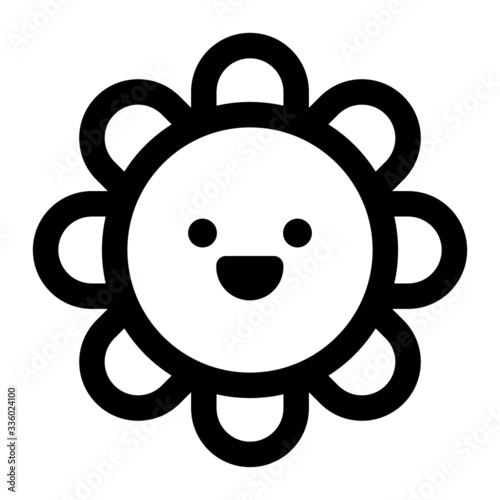 Vector simple basic style illustration of a beautiful smiley flower icon  isolated on white background