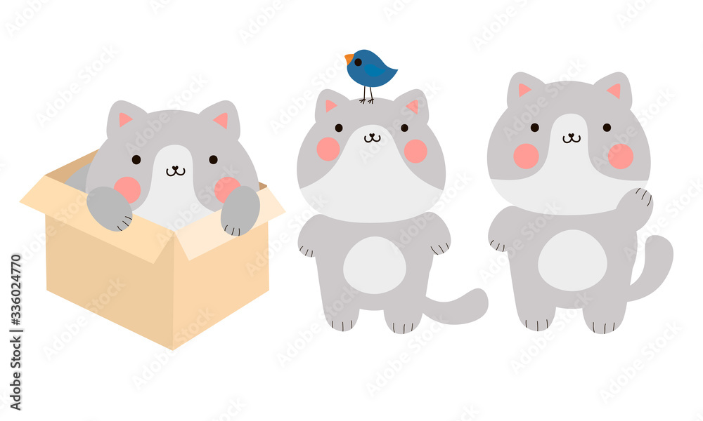Funny cute happy grey cats enjoying life vector illustration