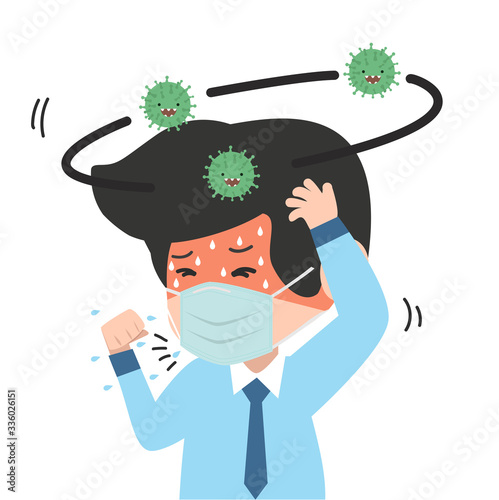 businessman unwell and coughing wearing face mask Covid-19 Coronavirus concept