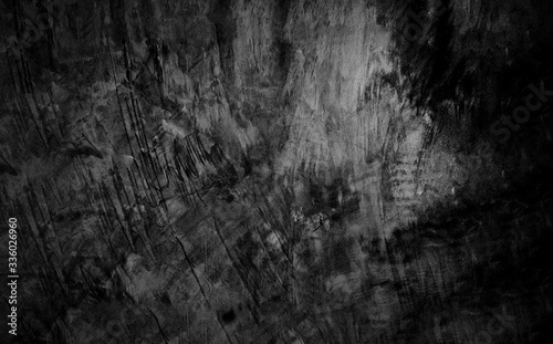 Old wall texture cement dark black gray background abstract grey color design are light with white gradient background. © Kamjana