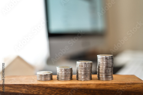 Stacked silver coins Additional finance,Financial growth