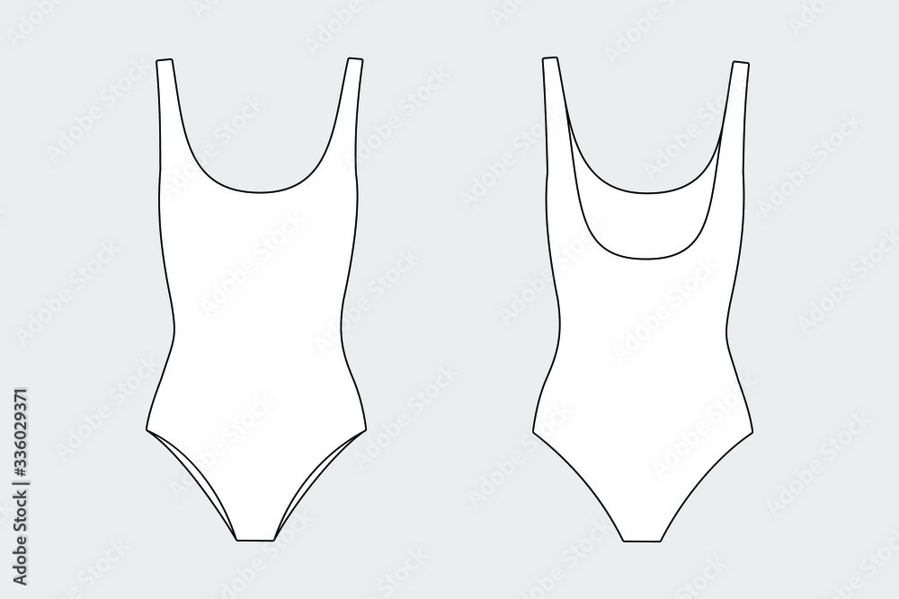 Female one-piece swimsuit vector template isolated on a grey background ...