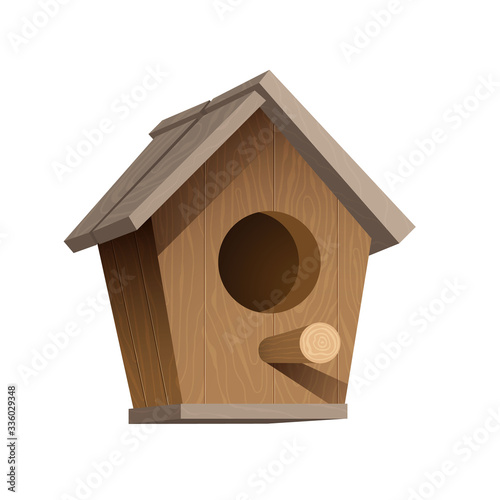 Isolated vector illustration with wooden birdhouse on a white background