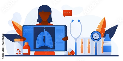 Patients lung radiography image. Lungs with tuberculosis, lung cancer, asthma diseases, coronavirus, infection. Pulmonology, respiratory medicine, radiography. Pharmacy, drugs and pills. Chest x-ray.