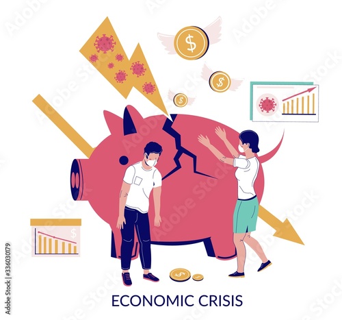 Corona virus economic crisis, vector flat illustration