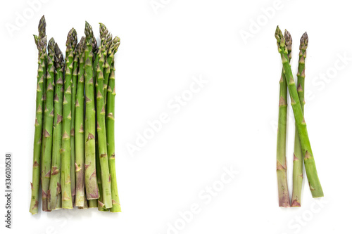 Photography Two bunches of organic green asparagus (Asparagus officinalis) and copy space in