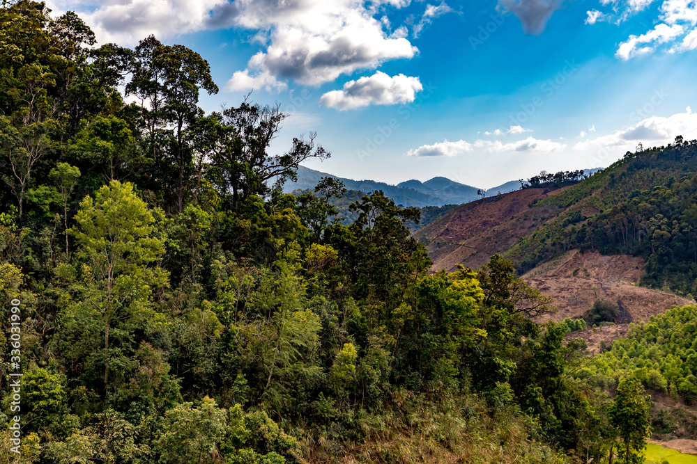 View of the mountains and walley from the mountain road in Vietnam