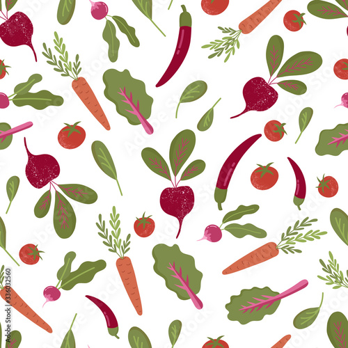 Seamless pattern with hand drawn colorful doodle vegetables