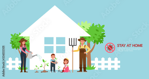 Stay at home, stop corona virus concept character vector design