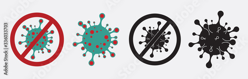 Coronavirus formula vector icons. Stop the coronavirus. Coronavirus 2019 nCov, Covid 19 NCP virus stop signs, health protection labels