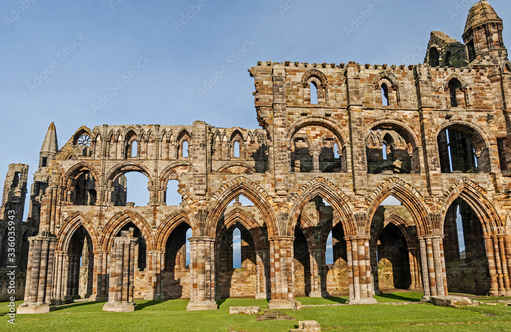 Closeup of ancient gothic abbey ruins