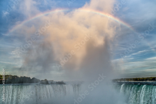 Rainbow over the waterfall. Niagara Falls  Canada USA.