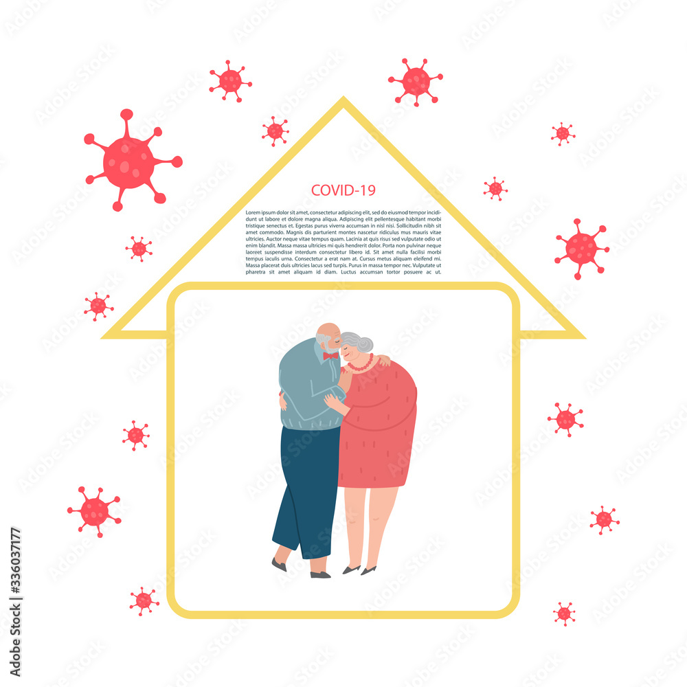 Self-quarantine concept. Senior pare at home during an outbreak of the COVID-19 virus. Prevent infection spreading. Coronavirus quarantine preventive measures. Vector illustration Self-quarantine concept. Senior pare at home during an outbreak of the COVID-19 virus. Prevent infection spreading. Coronavirus quarantine preventive measures. Vector illustration