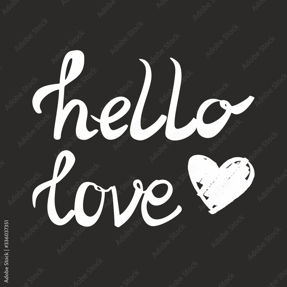 Hello love vector card with heart on black background