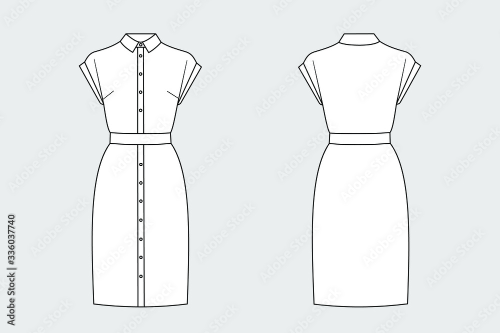 Female dress vector template isolated on a grey background. Front and ...