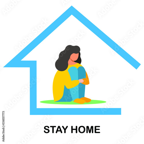 Banner template at home. Family sitting at home. Quarantine or self-isolation. The concept of health care. Fear of getting a coronavirus. Global epidemic or pandemic virus. Trendy flat vector 