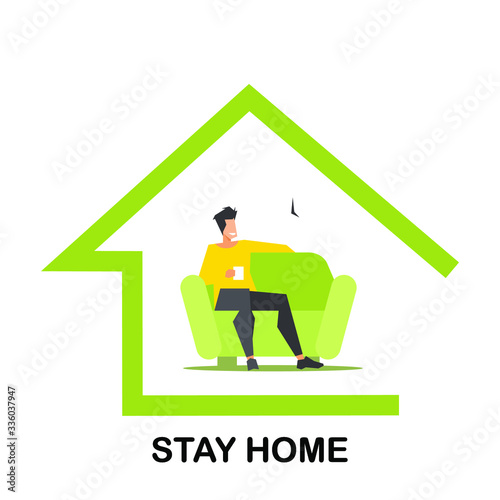 Banner template at home. Family sitting at home. Quarantine or self-isolation. The concept of health care. Fear of getting a coronavirus. Global epidemic or pandemic virus. Trendy flat vector 