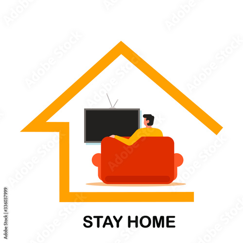 Banner template at home. Family sitting at home. Quarantine or self-isolation. The concept of health care. Fear of getting a coronavirus. Global epidemic or pandemic virus. Trendy flat vector 