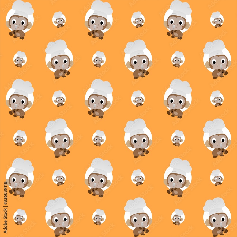 Monkey Chef Carry Spatula Cute Illustration, Cartoon Funny Character, Pattern Wallpaper Monkey Chef Carry Spatula Cute Illustration, Cartoon Funny Character, Pattern Wallpaper