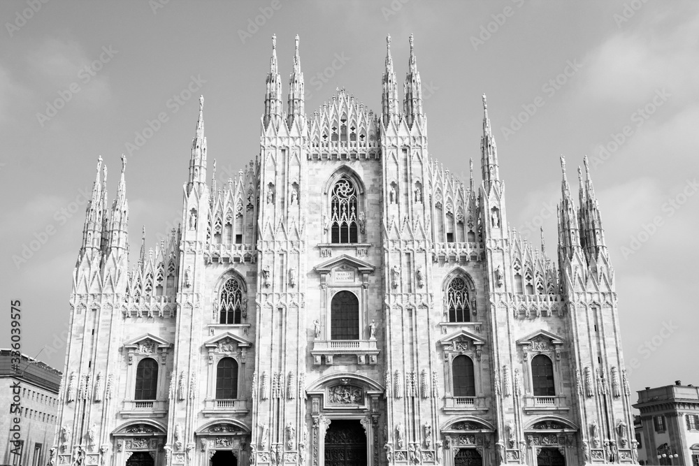 Milan cathedral. Black and white vintage style.