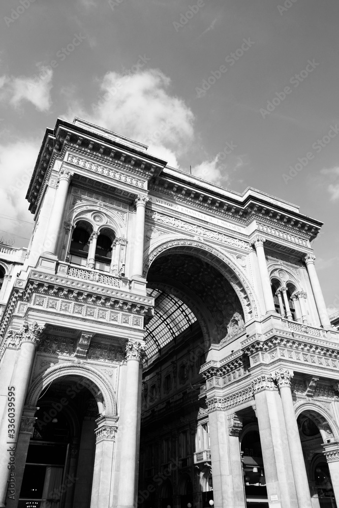 Milan, Italy. Black and white vintage style.
