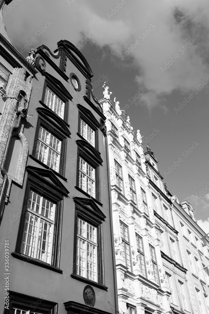 Gdansk, Poland. Black and white retro style.