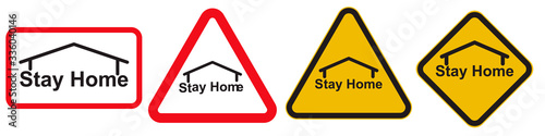 Set caution signs stay home during the coronavirus epidemic. Covid-19 virus in air.