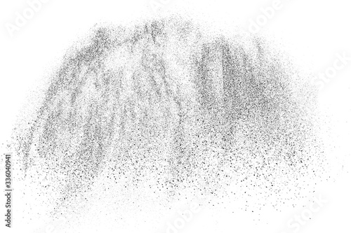 Black grainy texture isolated on white background. Dust overlay. Dark noise granules. Digitally generated image. Vector design elements. Illustration, Eps 10.